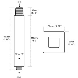 Drenky 8 Inch Square Thicken 304 Stainless Steel Shower Extension Arm, Straight Ceiling Mounted Shower Heads Arm with Flange for Ceiling Rainfall Shower Heads, Matt Black