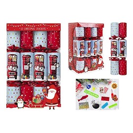 Toyland Pack of 12 Christmas Gifts with Post Box and Red Bus Design - British Christmas