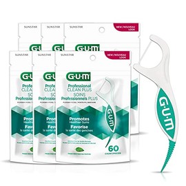 Gum GUM Professional Clean Plus Dental String Flosser Picks, Fresh Mint, Shred-Resistant Floss, 6 bags X 60ct (360 Flossers)