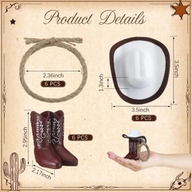 DoubleFill 18 Pcs Western Party Centerpieces for Table 6 Mini Cowboy Rodeo Hats 6 Small Cowboy Boot Decoration 6 Twisted Hemp Rope for Western Wedding Birthday Party Vintage Table Centerpieces Decor