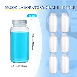 Tatuo 6 Pcs 32 oz Wide Mouth Lab Reagent Bottle Polypropylene Sample Bottle Sealed Leakproof PP Transparent Plastic Bottle with Lid for Laboratory Classroom Storage at Home 1000ml