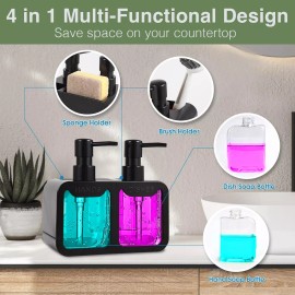 Casi Home Kitchen Hand and Dish Soap Dispenser Set Hand Dish Soap Organizer 4-in-1 Black