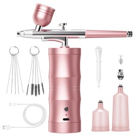Airbrush Kit with Compressor Portable Airbrush Kit 48PSI High-Pressure Non-Clogging Air Brush Set Cordless Rechargeable with 0.3mm Nozzle and Cleaning Brush for Painting,Nail Art, Makeup (Pink)