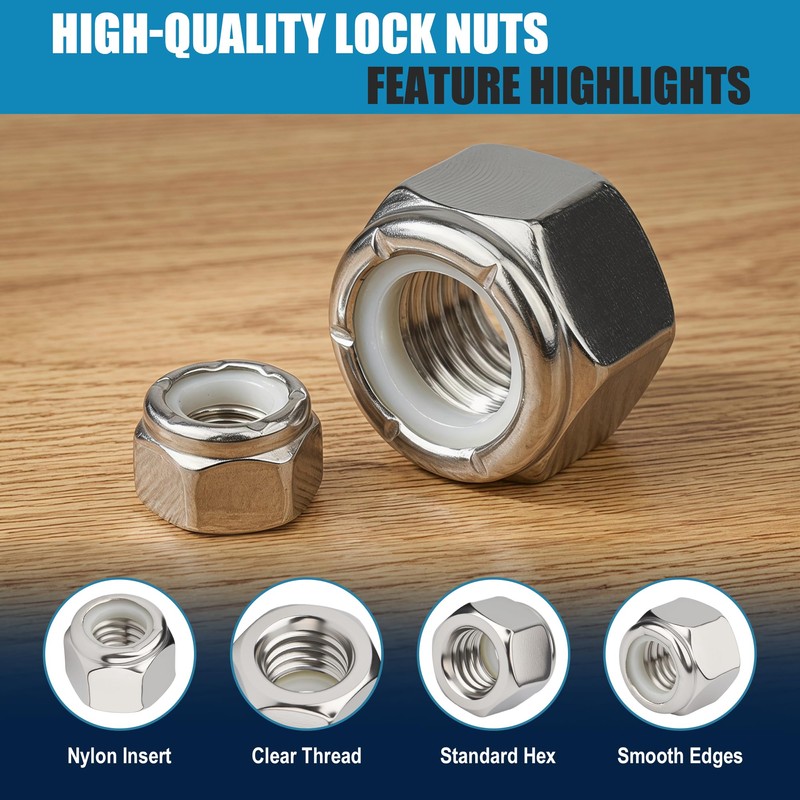 760PCS SAE & Metric Nylon Insert Lock Nuts Kit,304 Stainless