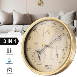 3 in 1 Barometer Weather Station Barometer Thermometer Hygrometer, Pressure Gauges Wall Mounted Household Thermometer Hygrometer for Indoor and Outdoor Use with Stainless Steel Frame