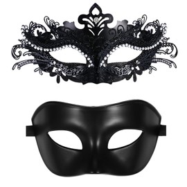 Oidea Masquerade Mask for Couple: Shiny Rhinestones Filigree Metal Venetian Mardi Gras Mask Party Prom Ball Masks, Black