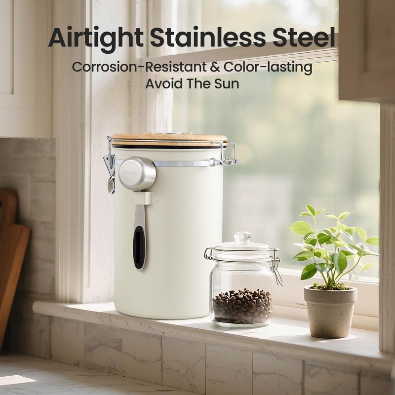 Veken Coffee Canister, 39OZ Large, Airtight Stainless Steel Food Storage