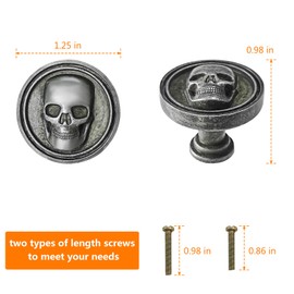 BAMI-LEE House 6PCS Vintage Skull Knob Skull Skeleton Cabinets Knobs Single Hole Cabinets Pulls Zinc Alloy Skull Drawer Knobs for Kitchen Drawer, Wardrobes, Bookcases, Dresser, Closets (Ancient tin)