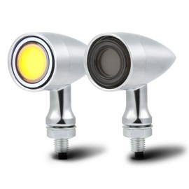 DREAMIZER 2pcs Motorcycle Led Turn Signal Lights, Bullet Turn Signals Motorcycle Front Rear Brake Light Universal Compatible with Harley Honda Suzuki Yamaha Bobber Chopper Kawasaki Chrome