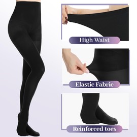 MANZI 2 Pairs Women's Run Resistant Control Top Panty Hose Opaque Tights, Medium, Black