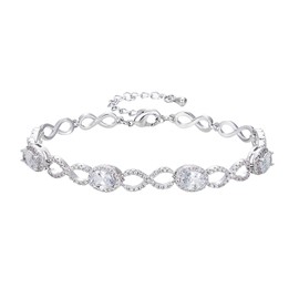 BriLove Wedding Bridal Bracelet for Brides, Cubic Zirconia Infinity Classic Tennis Bracelet Bracelets Adjustable Jewelry Gifts for Women Clear Silver-Tone