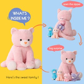 5 Pieces Cat Stuffed Animals for Girls,1 Mommy Cat with 4 Babies,Plush Stuffed Cat Toys Gifts for Kids 3 4 5 6 7 8 9 Years,Soft Plush Cat Toy Set for Christmas,Birthday,Children's Day,Valentine's