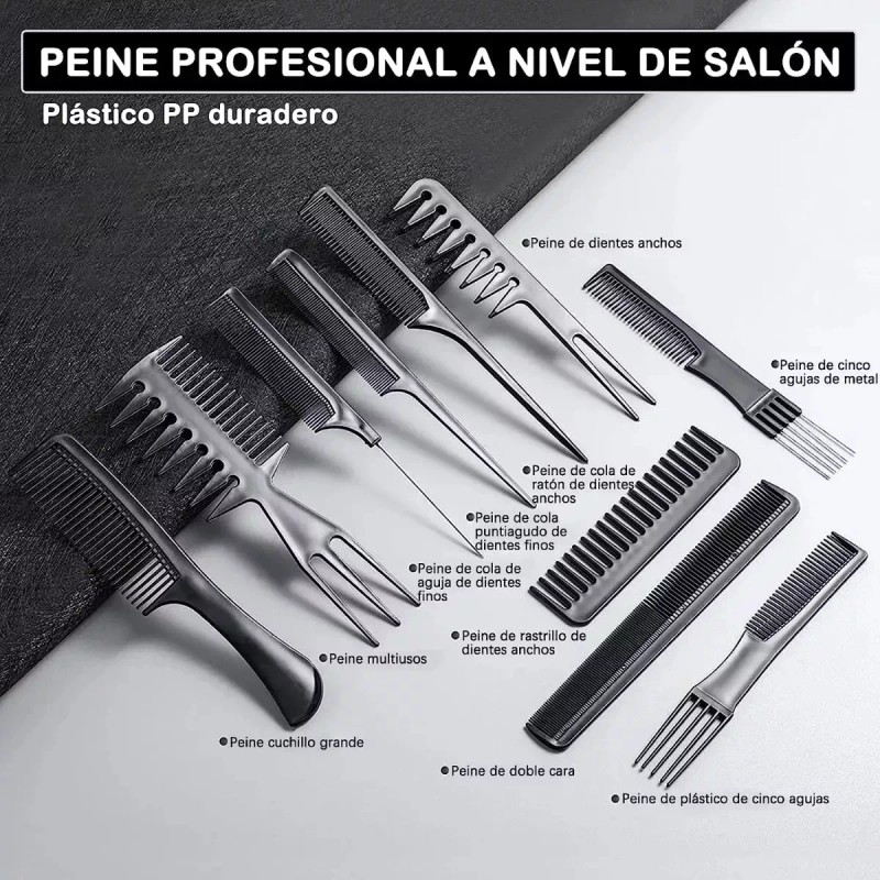 Lecute 10 Peines Peluqueria Estetica Profesional Peinado Barber Set