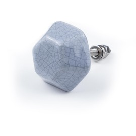 ETHNICITI Hexagonal Grey Crackle 40mm Ceramic Door Knobs Vintage Shabby Chic, Wardrobe Cabinet Cupboard Drawer Interior Furniture Pulls Handles Bedroom Dresser Lounge Kitchen