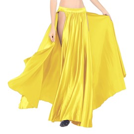 MUNAFIE Long Skirt with Slit Belly Dance Skirt Satin Skirts for Women Belly Dance Costume, yellow