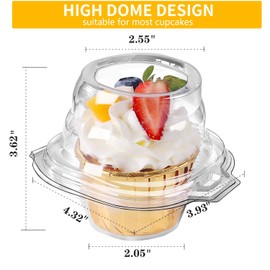 FoodieJoy 180 Packs Individual Cupcake Containers Stackable Single Compartment Cupcake Disposable Carrier Holder Box Deep Dome Clear Plastic BPAFree (180 counts)