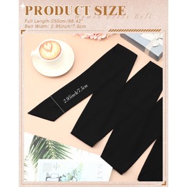 Glitopper Women Chiffon Sash Belt Dress Sash Waist Bridal Wedding Belt 50s Accessories 3'' Wide(Black,Classic Style)