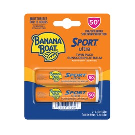 Water Resistant Sunblock Stick Banana Boat SPF50+ Sport Lip Balm Daily Hydrating Moisturizer for Dry Chapped Lips, Travel Size Sunscreen for Lips, 2 Pack