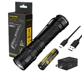 Nitecore MT2C Pro High Output Compact Flashlight- 1,800 Lumens w/ 3Amp USB Wall Adapter