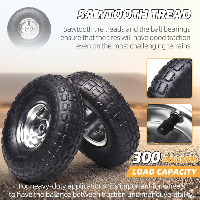 (4 Pack) AR-PRO 10" Heavy-Duty Replacement Tire and Wheel -