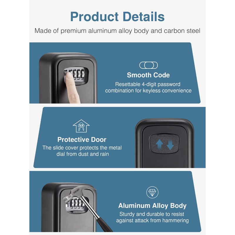 Puroma Security Key Lock Box, 4-Digit Combination Waterproof Lock Box