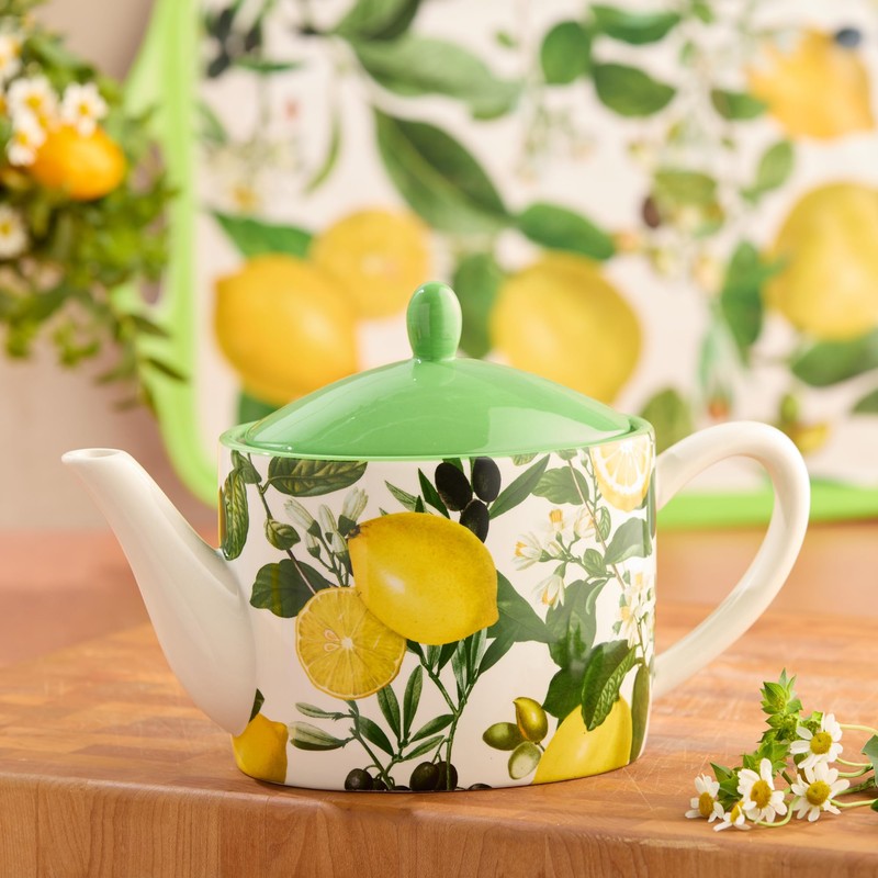 Limone 40 oz. Ceramic Teapot - Lemon-Shaped, Durable and Dishwasher-Safe,