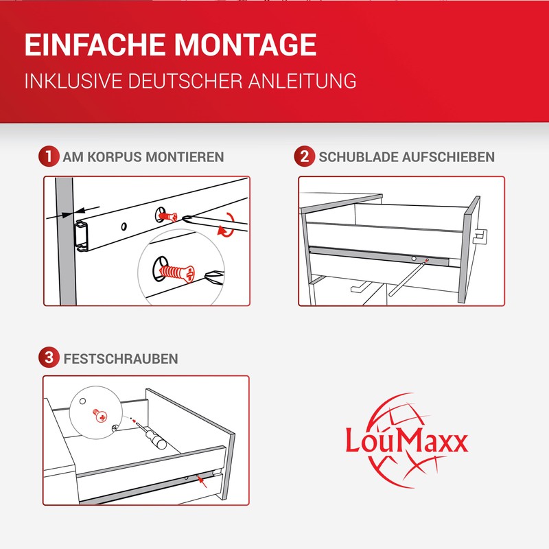 LouMaxx Ball Extension Set of 4 Drawer Runners 27 mm