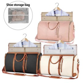 Garment Bags For Travel, Convertible Carry On Garment Bag Large Duffle Bags For Women, 2 In 1 Hanging Suitcase Suit Water Resistant Duffel Travel Bags With Shoe Pouch,Available In Three Colors - Color: Black with brown border