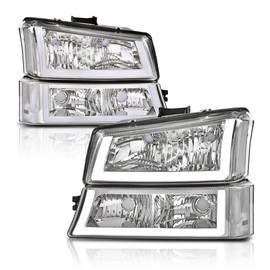 G-PLUS LED DRL Headlights, Compatible with 2003 2004 2005 2006 Chevy Silverado 1500/1500 HD/2500 HD/3500 Bumper Headlamps, Clear Lens Chrome Housing Clear Reflector