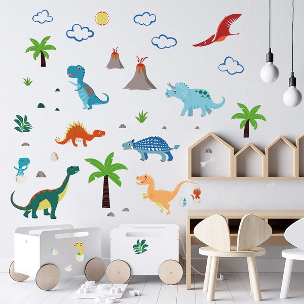 decalmile Colorful Dinosaur Wall Decals Boys Room Wall Stickers Baby Nursery Kids Bedroom Playroom Wall Decor