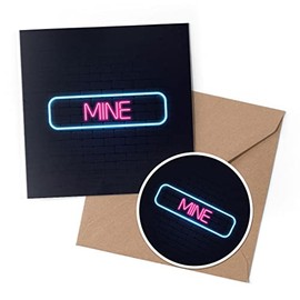 1 x Greeting Card & 10 cm Round Sticker Set - Neon Sign Design Mine City Japan - Birthday Thank You Friend Lover Fan Mum Dad Kids #351548
