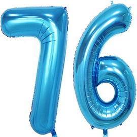 MAGJUCHE 40 inch Blue Foil 76 Helium Jumbo Digital Number Balloons,Blown up with Helium, 76th Birthday Party Supplies Decoration for Women or Men