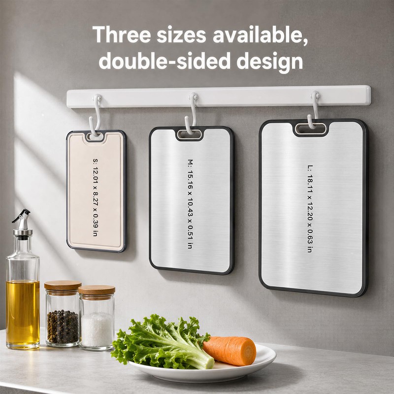Titanium Cutting Board Set of 3, Double-Sided Titanium & PP