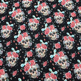 Kt KILOtela - Patchwork Fabric - Digital Print - 100% Cotton - 50 cm Length x 140 cm Width | Katrinas - Black, Red, Blue, 0.50 m