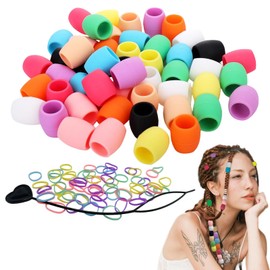 LSDWL 50 Silicone Hair Beads for Girls,Soft Colorful Rubber Beads for Braids with Mini Rubber Bands and Plastic Beading Needles (50 Large Beads)