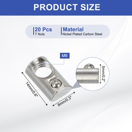 PATIKIL 2020 Series M6 t Slot Nuts, 20pcs Roll-in Spring Ball Loaded Elastic Nuts with 6mm Slot for Aluminum Extrusion Profile Rail 3D Printer, Silver