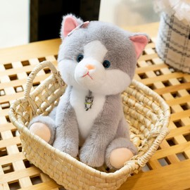 Ruzucoda Plush Cat Stuffed Animals Toys Kitten Dolls Decorations Birthday Gifts 10 Inches (Gray)