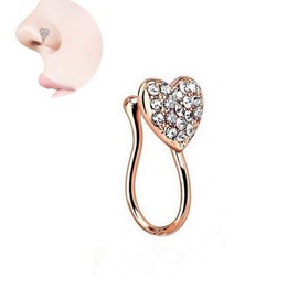Beetoo Heart with Gems Fake Clip On Nose Ring, Jewelry Piercing Clip On Earrings Faux Nose Ring Hoop