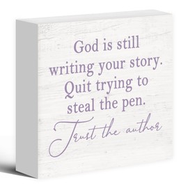 Luipk God Is Still Writing Your Story, Wood Box Sign - Christian Scripture Bible Verse Prayer Room Decor, Violet Wooden Block Sign for Home Office Wall, Tabletop Shelf