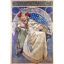 Poster Princess Girl by Alphonse Mucha Tile Mural Kitchen Bathroom Wall Backsplash Behind Stove Range Sink Splashback 2x3 4.25" Ceramic, Matte