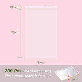 Yeaban 8”x12“ Clear Self-Sealing Cellophane Bags, Resealable Treat Bags for Candy Snack Cookies Baked Food and Party Favors - 200 Pack