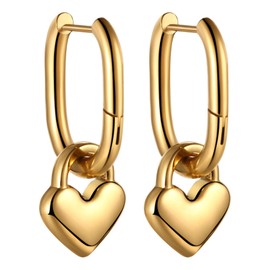 Heart Dangle Huggie Hoop Earrings: Womens Stainless Steel Heart Dangle Drop Earrings Hoops for Birthday Valentines Christmas, Stainless Steel, No Gemstone