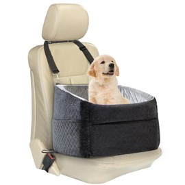 DVIKB Dog Car Seat for Small Dogs,Updated Version Memory Foam Dog Car Booster Seat,Puppy/Medium Dog Car Travel Bed Washable and Removable Comes with Safety Leash and Storage Bag(Black/Grey)