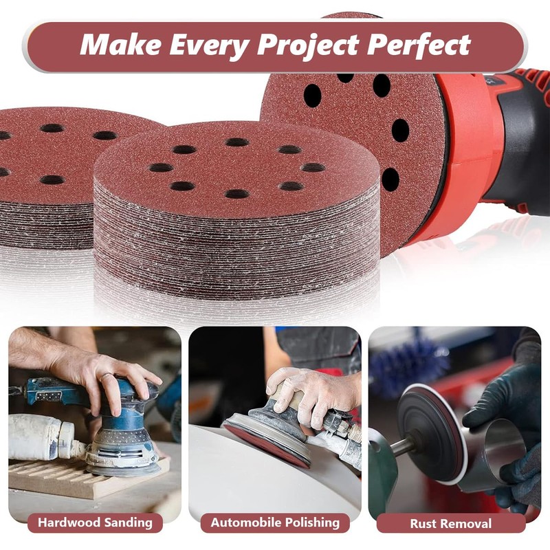 110 Pcs Sanding Discs Set, 5 Inch 8 Holes Hook
