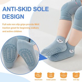 Separate Knee Pads, Floor Socks, Baby Crawling Knee Pads + Baby Crawling Socks, 3 Pairs of Non-Slip Rubber Dots, Crawling Knee Pads, Suitable for 0-1 Year Old Baby