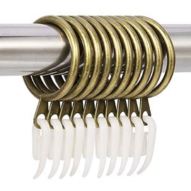 tonyg-p 20 Pack Metal Curtain Rings with Plastic Curtain Hooks, 30mm Internal Diameter Curtain Drapery Pole Rod Rings (Brass)