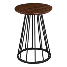 Walker Edison Vivv Modern Round Metal-Base Side Table, 16 Inch, Dark Walnut