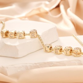 MOLAYES Letter Charms for Necklace and Bracelets,14K Gold Plated Women's Bead Charms, A-Z Alphabet Initial Beads Name Pendant DIY Jewelry Birthday Gift for Women, Gold Plated, Cubic Zirconia