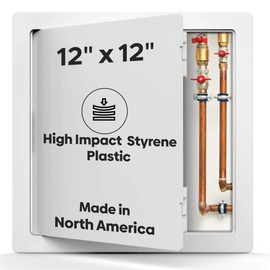 Best 12” x 12” High-Impact Styrene Plastic Access Panel with UV Stabilizers, Flush Plastic Access Door for Drywall & Ceilings, Drywall Panel for Plumbing, Wiring & Cables, White, AMZ-BA-PA-3000
