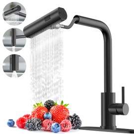 AVSIILE Matte Black Waterfall Kitchen Faucets with Pull Down Sprayer, Single Hole, Single Handle, Pull Out Tap, Stainless Steel Sink Faucet, Suitable for Farmhouse Camper Laundry Rv Bar